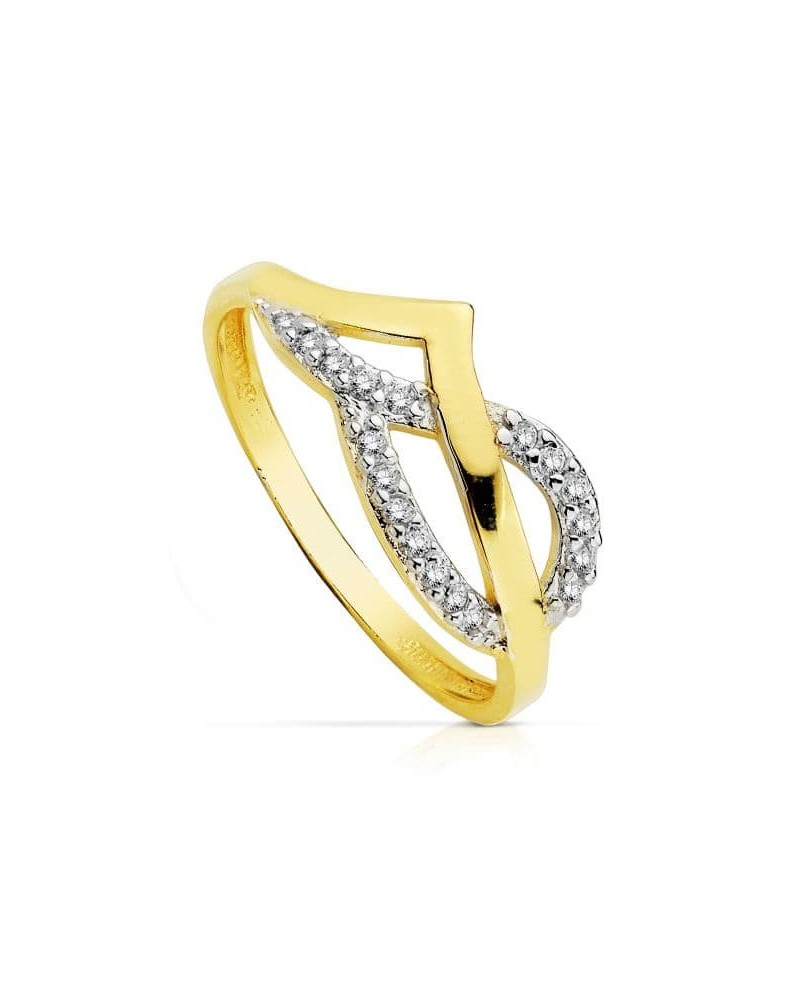 Sortija oro 18k bicolor circonitas ancho 8mm
