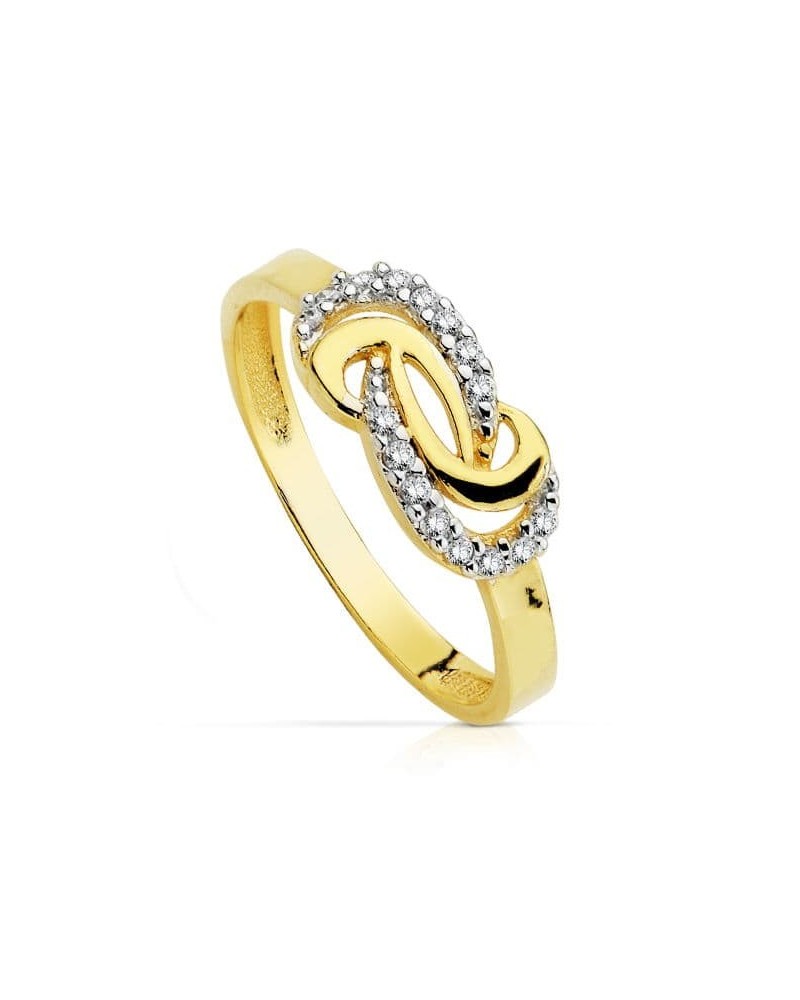 Anillo oro 18k bicolor motivo entrelazado circonitas