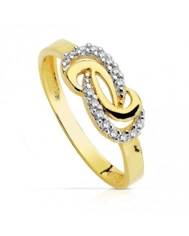 Anillo oro 18k bicolor motivo entrelazado circonitas