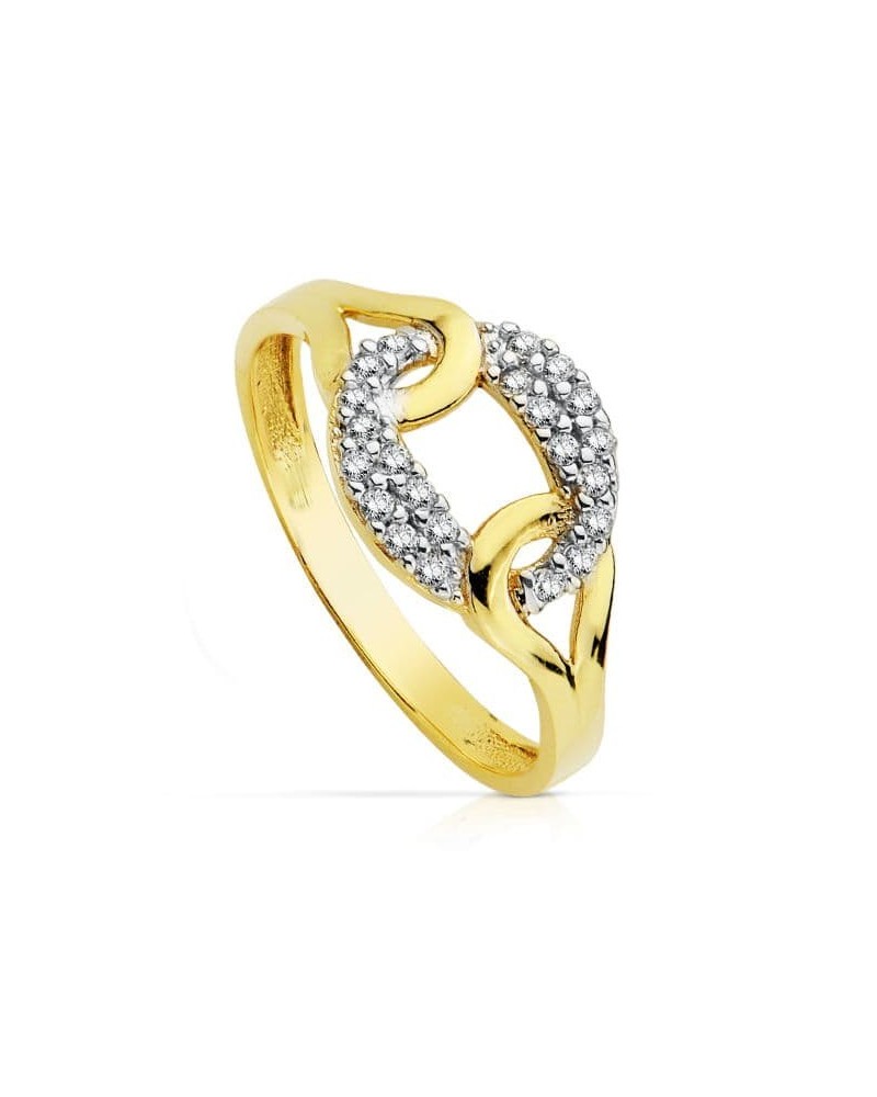 Sortija oro 18k bicolor circonitas eslabones
