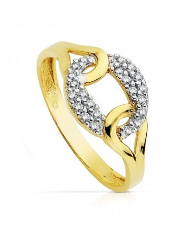 Sortija oro 18k bicolor circonitas eslabones