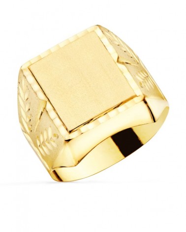Sello oro 18k tallado con grabado caballero 18x16mm