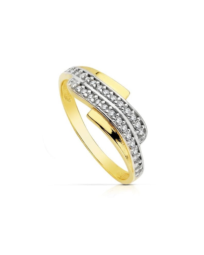 Sortija oro 18k bicolor circonitas ancho 7,5 mm