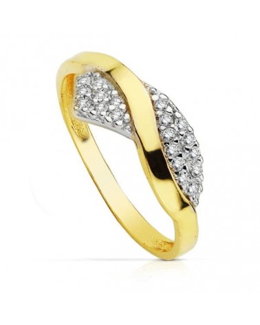 Sortija oro 18k bicolor circonitas ancho 7 mm
