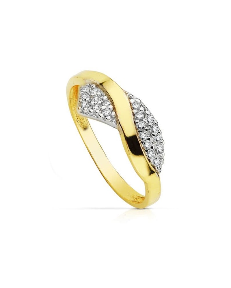 Sortija oro 18k bicolor circonitas ancho 7 mm