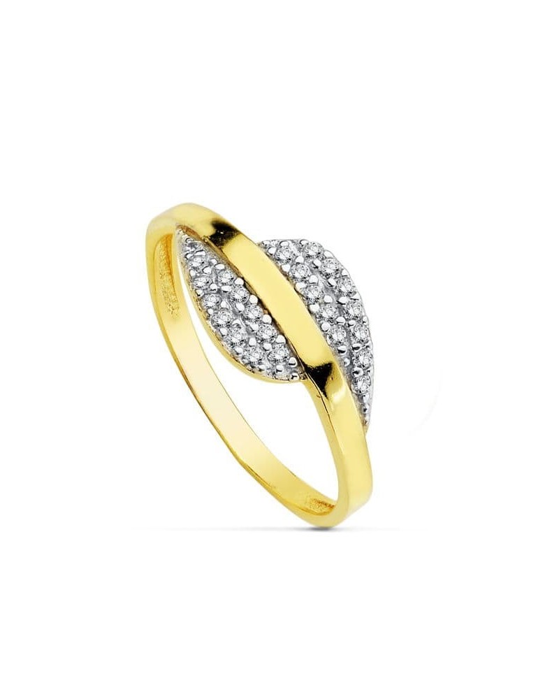 Sortija oro 18k bicolor circonitas ancho 8,5 mm