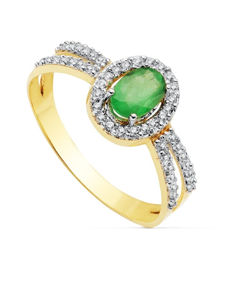 Sortija oro 18k bicolor esmeralda oval circonitas