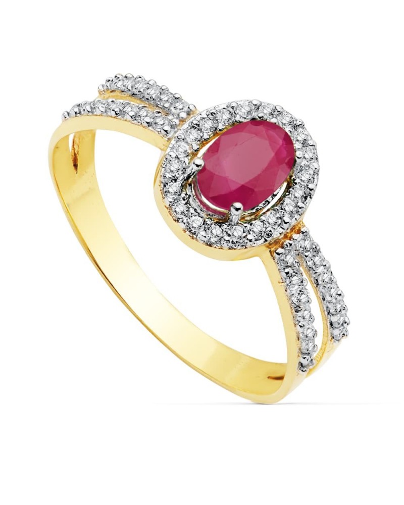 Sortija oro 18k bicolor rubí circonitas ovalada