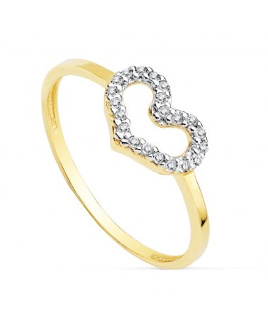Sortija oro 18k bicolor corazón circonitas
