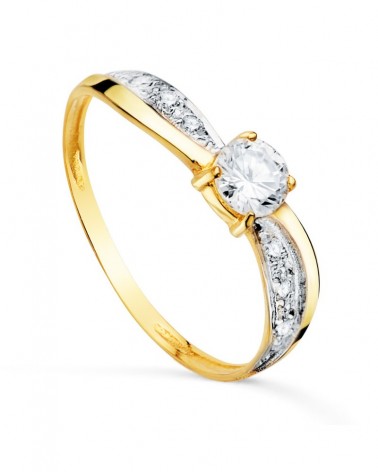 Solitario oro 18k bicolor circonita 4mm