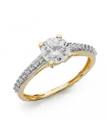 Anillo solitario oro 18k bicolor circonita 6mm