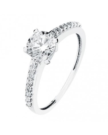 Anillo solitario oro 18k blanco circonita 6mm