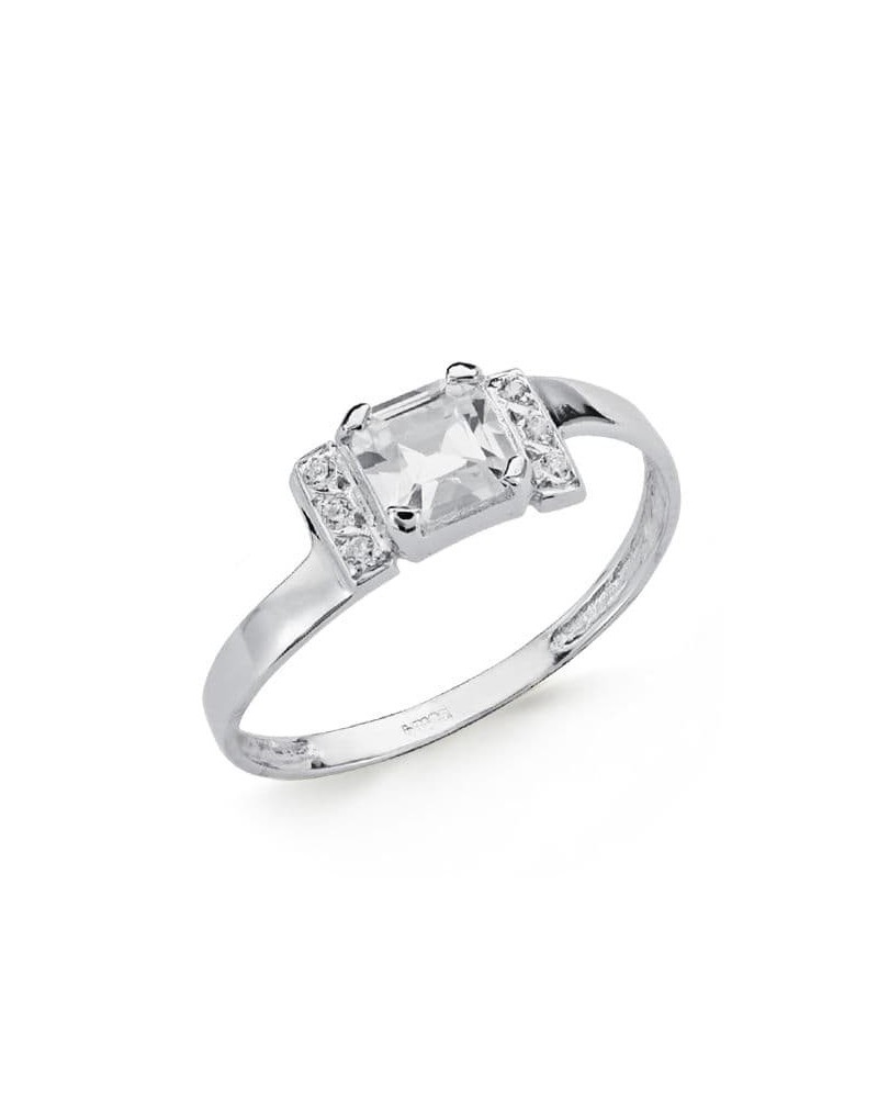 Solitario oro blanco 18k circonita cuadrada 6 mm