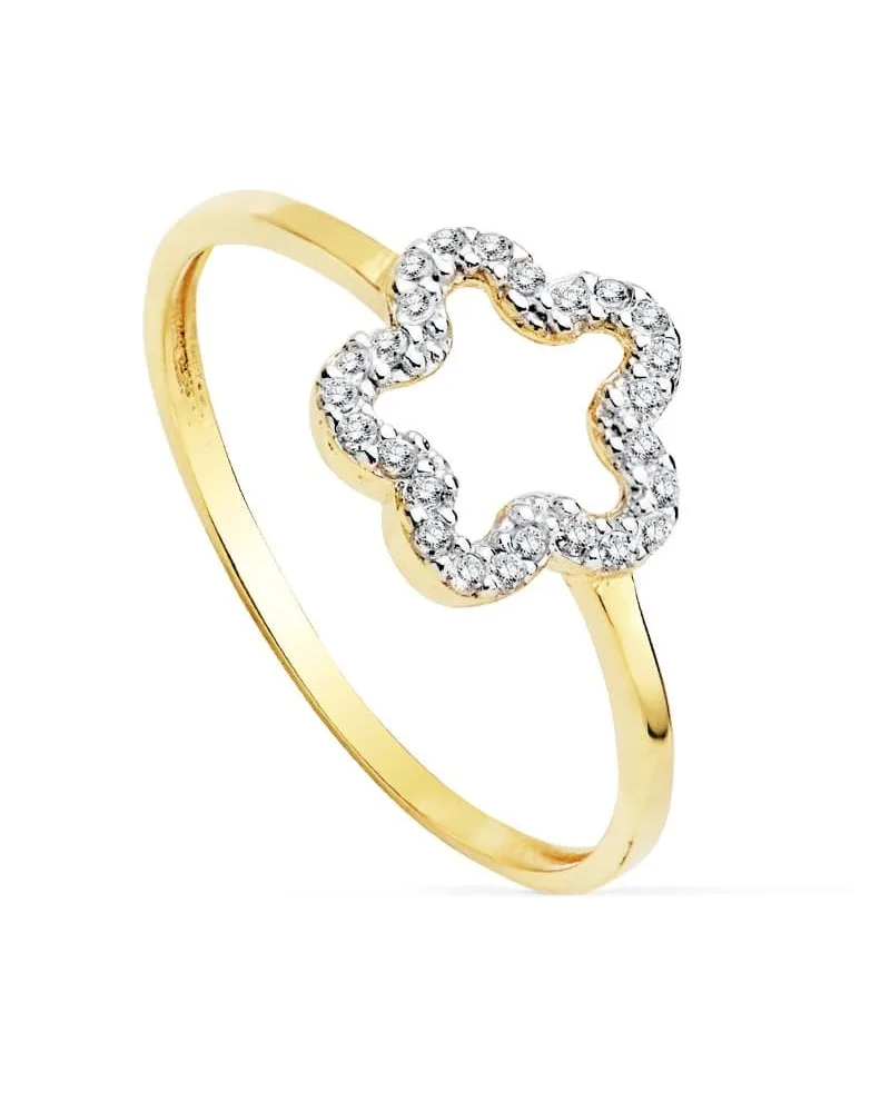 Sortija oro 18k bicolor trébol circonitas 9x9 mm