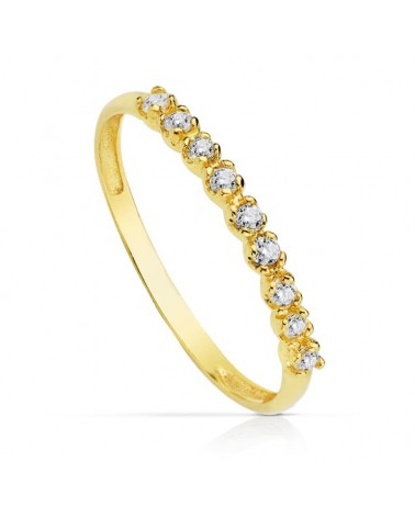 Anillo oro amarillo 18k nueve circonitas grosor 2 mm