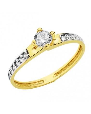Anillo solitario oro 18k bicolor circonita