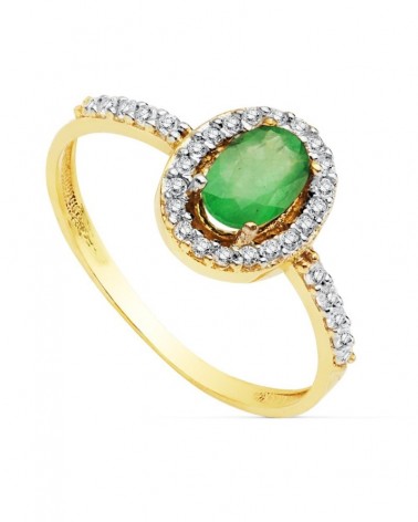 Sortija oro 18k bicolor esmeralda y circonitas