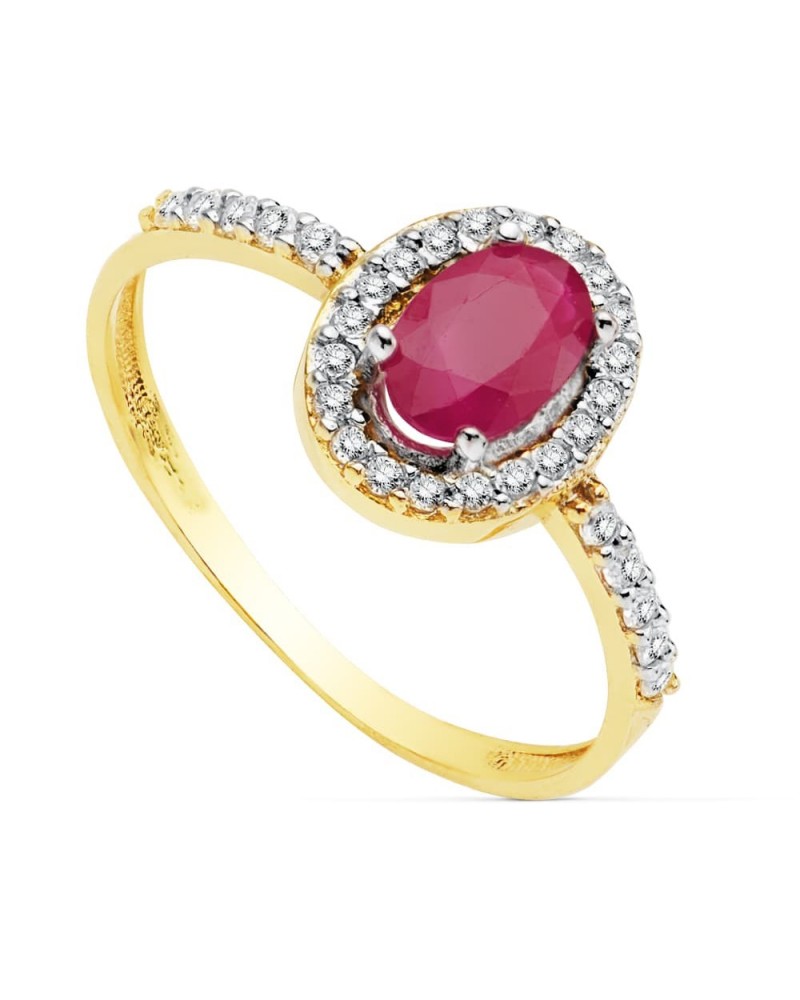 Sortija oro 18k bicolor rubí circonitas 6x4mm