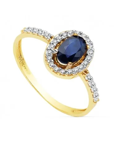 Sortija oro 18k bicolor piedra color zafiro oval circonitas 1,6 gramos