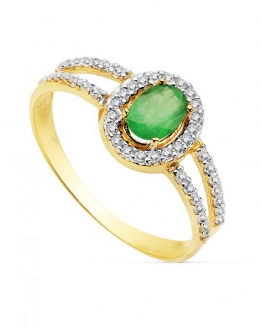 Sortija oro 18k bicolor esmeralda circonitas