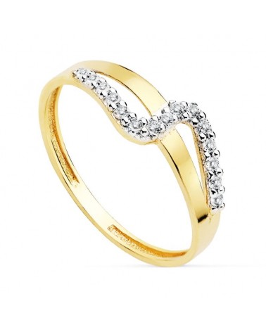 Sortija oro 18k bicolor circonitas ancho 6,5 mm