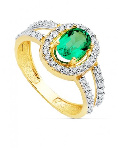 Sortija oro 18k bicolor esmeralda circonita 7x5mm
