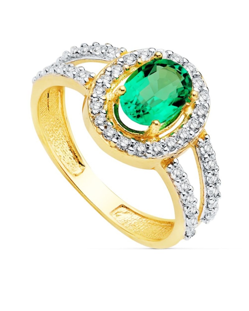 Sortija oro 18k bicolor esmeralda circonita 7x5mm