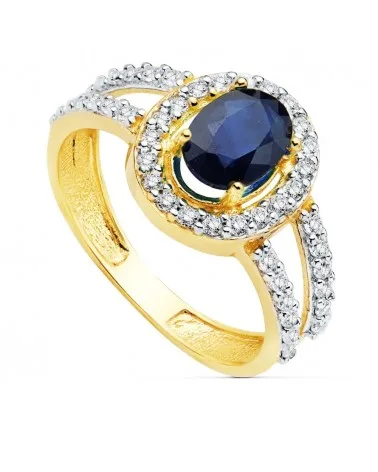 Sortija oro 18k bicolor piedra color zafiro 6x5mm circonitas