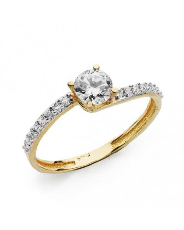 Solitario oro 18k bicolor circonita central