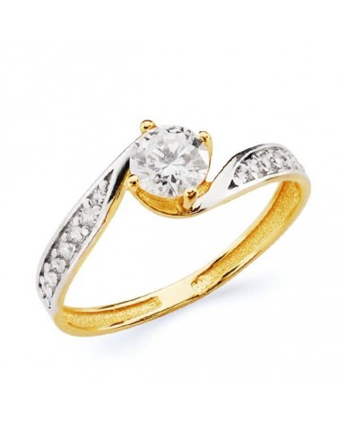 Anillo solitario oro 18k bicolor circonita 5mm
