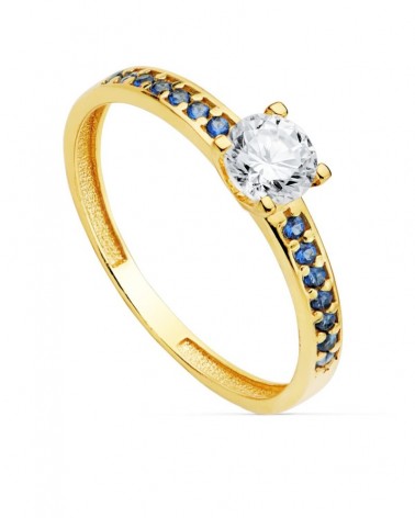 Anillo solitario oro 18k circonita azul 5mm