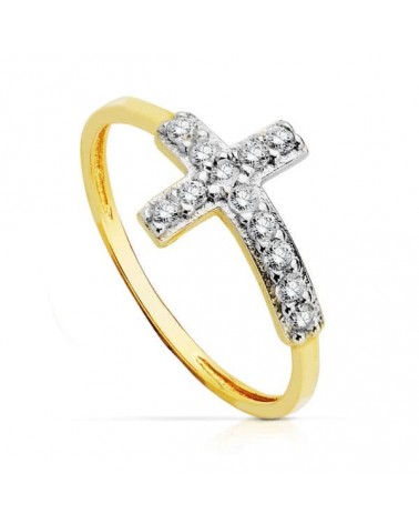 Sortija oro 18k bicolor cruz