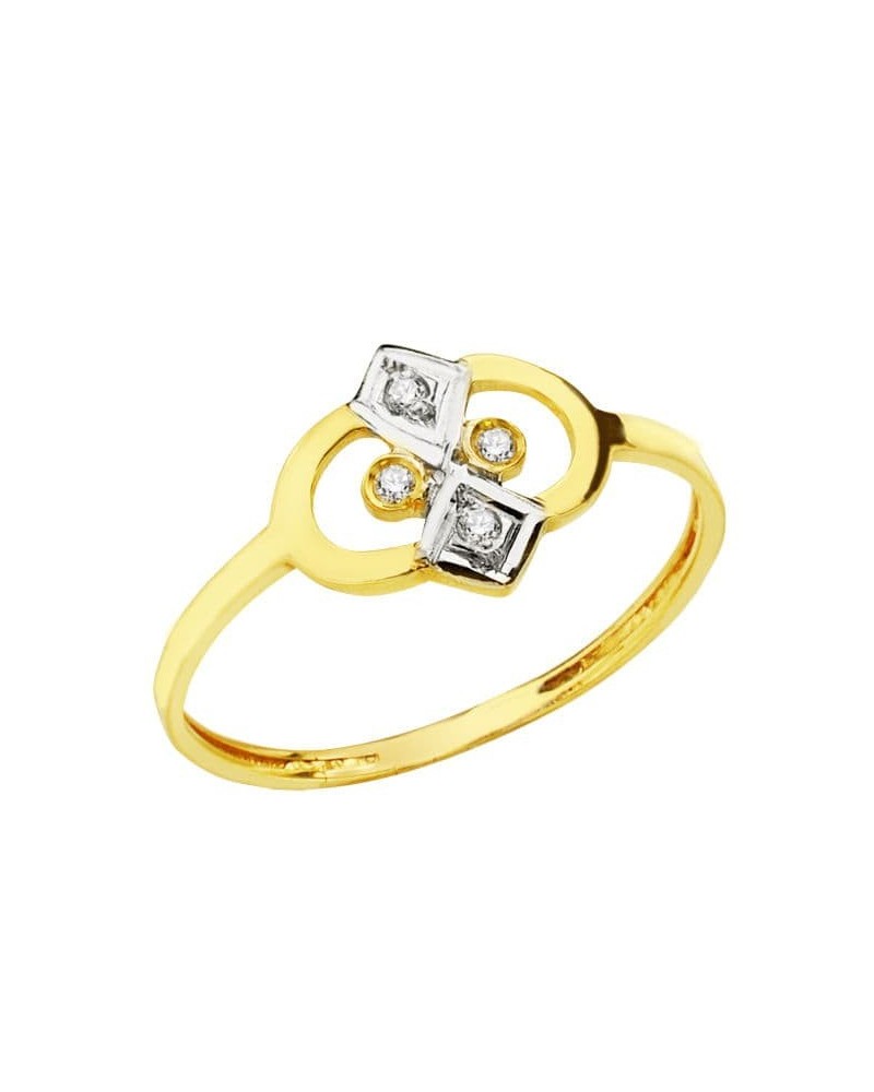 Sortija oro 18k bicolor circonitas diseño geométrico 9mm