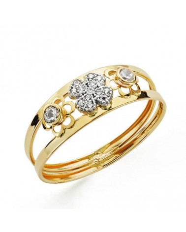 Sortija oro 18k bicolor flores circonitas ancho 7mm