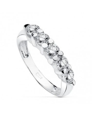 Sortija oro 18k blanco cinco circonitas 4mm