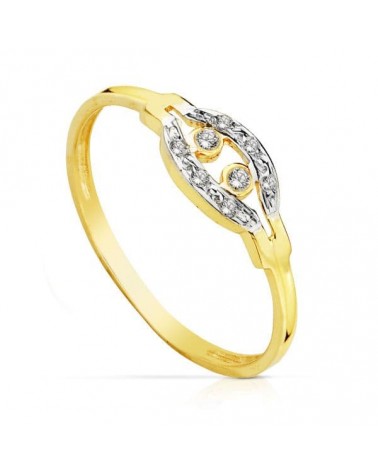 Sortija oro 18k bicolor circonitas diseño ondulado