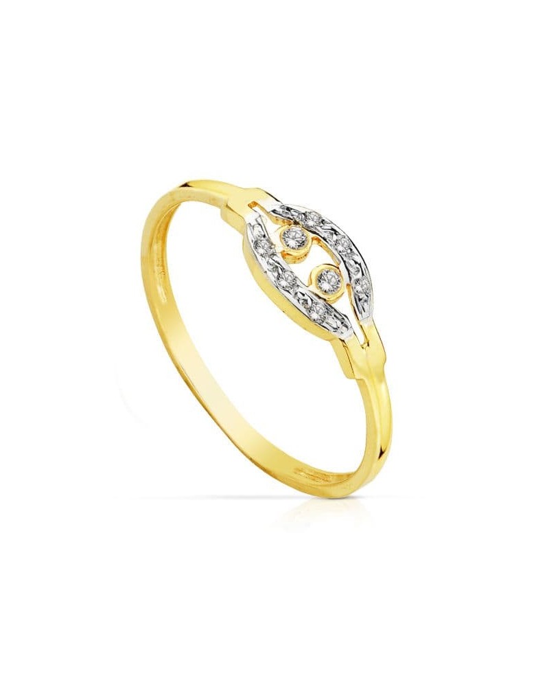Sortija oro 18k bicolor circonitas diseño ondulado