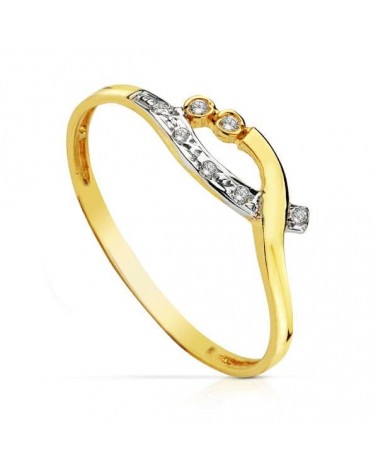 Sortija oro 18k bicolor circonitas diseño ondulado
