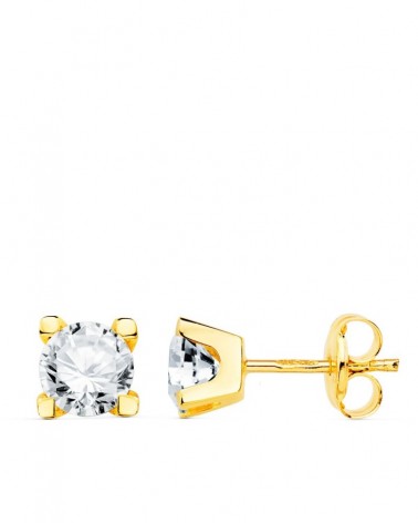 Pendientes oro 18k circonita 5mm cierre presión