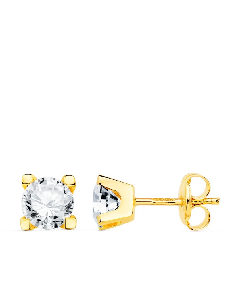 Pendientes oro 18k circonita 5mm cierre presión
