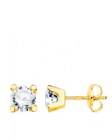 Pendientes oro 18k circonita 5mm cierre presión