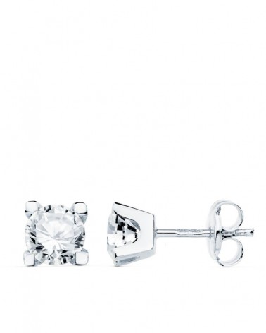 Pendientes oro blanco 18k circonita 5mm cierre presión