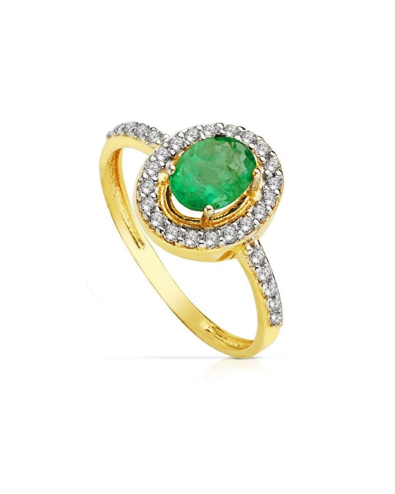 Sortija oro 18k bicolor esmeralda ovalada circonitas