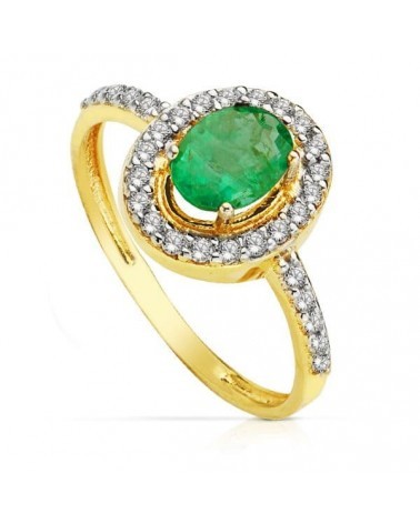Sortija oro 18k bicolor esmeralda ovalada circonitas