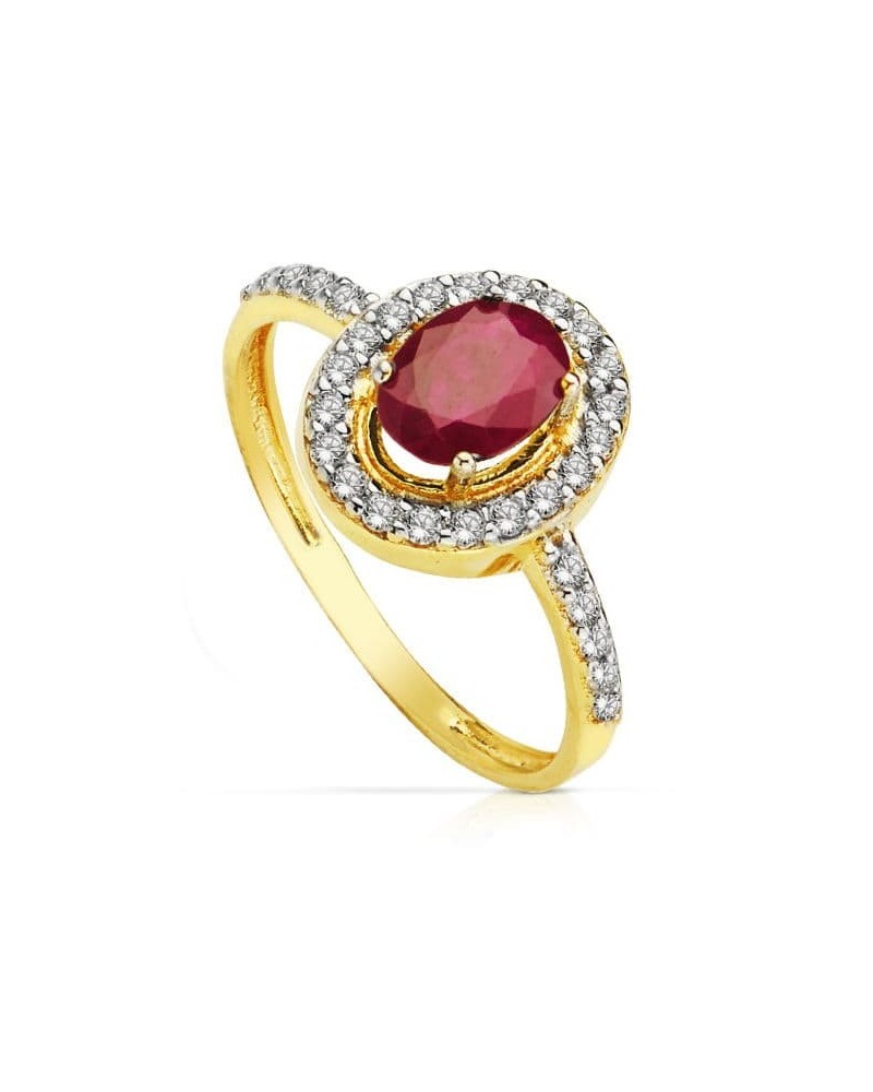 Sortija oro 18k bicolor rubí circonitas 7x5 mm