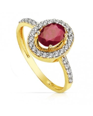 Sortija oro 18k bicolor rubí circonitas 7x5 mm