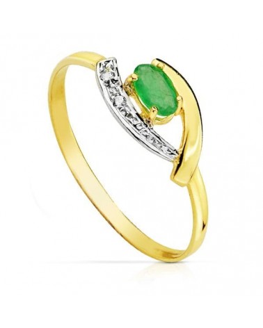 Sortija oro 18k bicolor esmeralda 5x3 mm