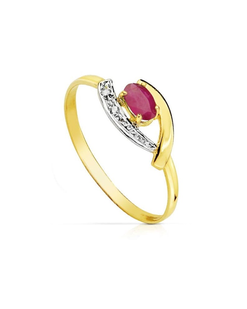 Sortija oro 18k bicolor circonita y rubí 5x3 mm
