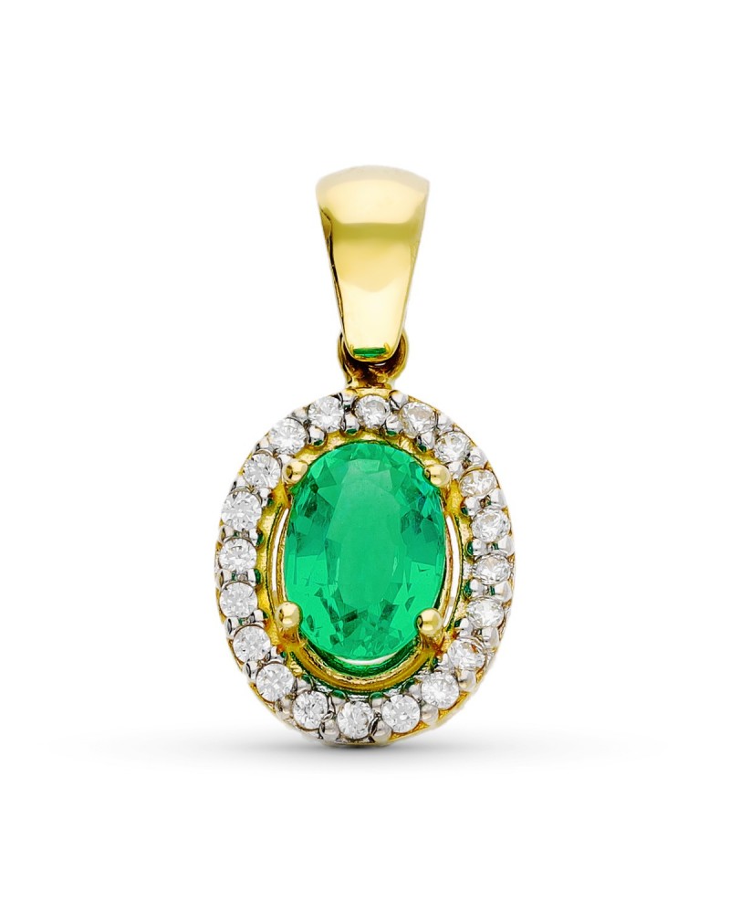 Colgante oro 18k bicolor esmeralda oval circonitas