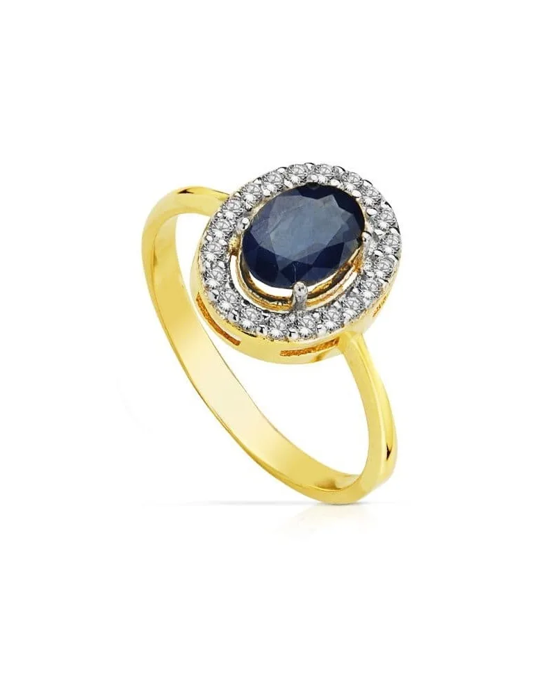Sortija oro 18k bicolor piedra color zafiro oval 7x5 mm